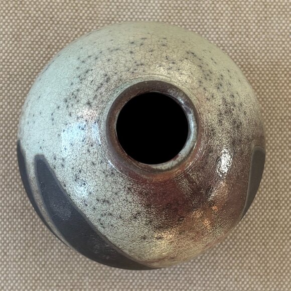 Small Round Hand Made Raku Vase - Picture 5 of 6
